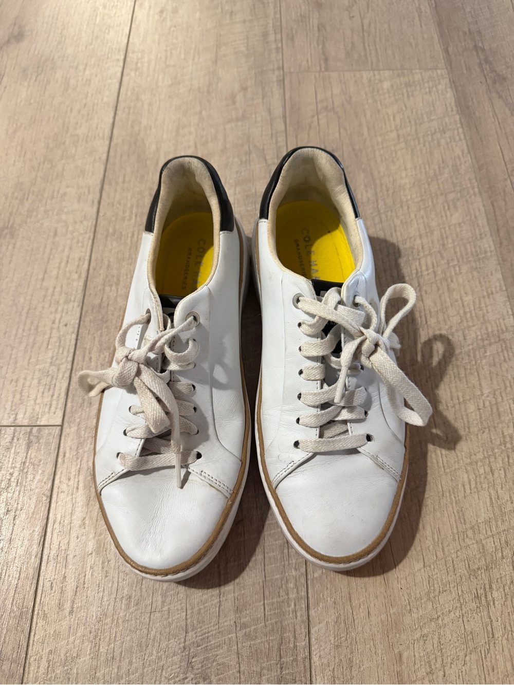 Cole Haan White Leather Sneakers with Black Heel